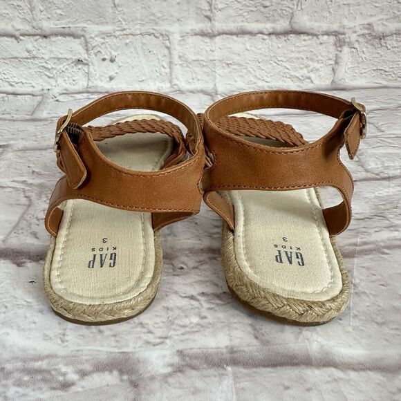 GAP Girls 3 Shoes Faux Leather Espadrille Open Toe Woven Sandals Adjustable - Picture 7 of 8